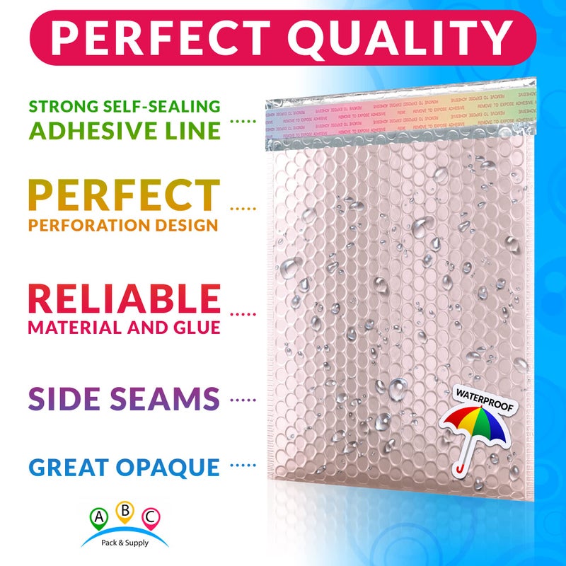 ABC PACK & SUPPLY Rose Gold Metallic Bubble Mailers, 5 x 9 Inches. Pack of 25 Metallic Bubble Envelope Mailer. Padded Envelopes Waterproof. Opaque Self Seal Mailers for Cosmetics - Image 3